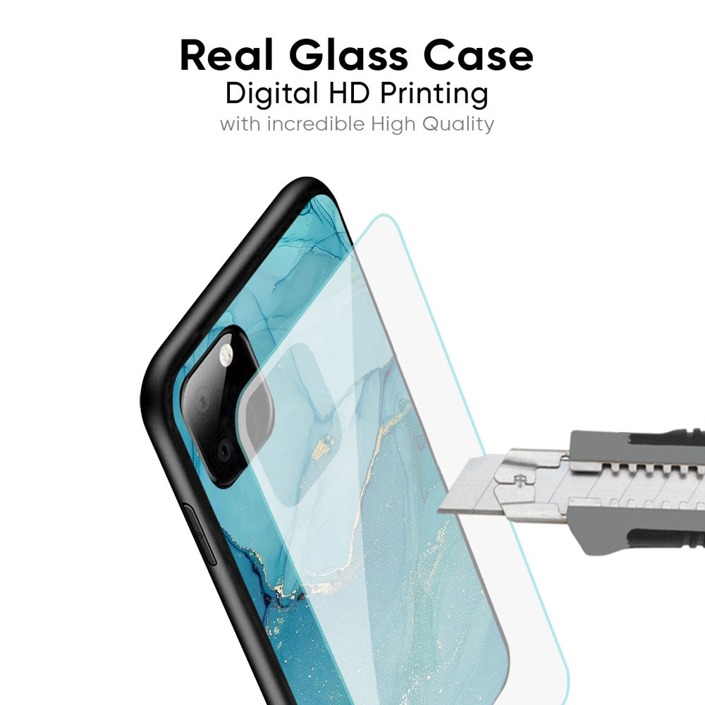 Blue Golden Glitter Glass Case for iPhone 17 Pro Max