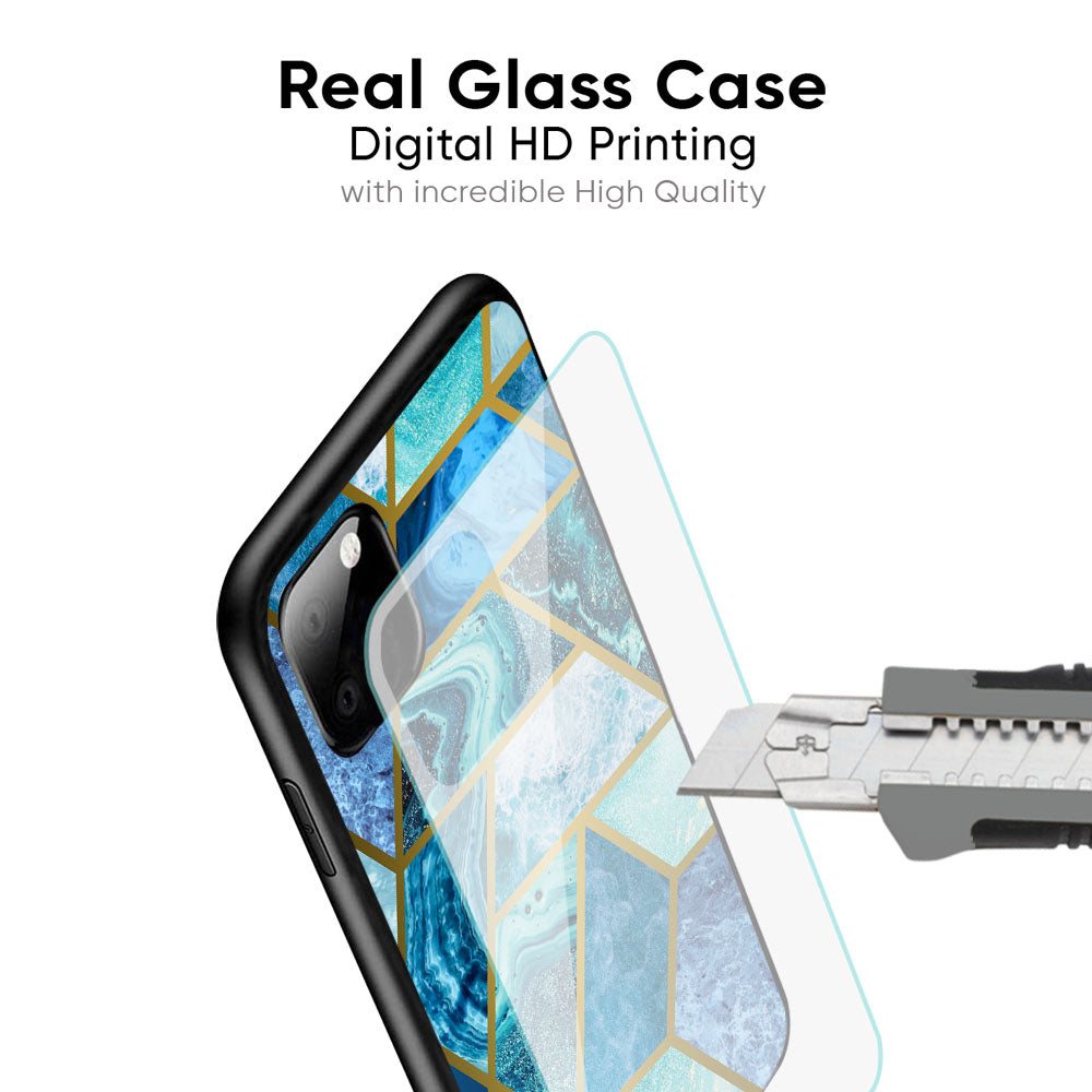 Turquoise Geometrical Marble Glass Case for iPhone 17 Pro Max