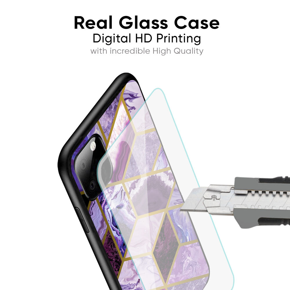 Purple Rhombus Marble Glass Case for iPhone 17 Pro Max