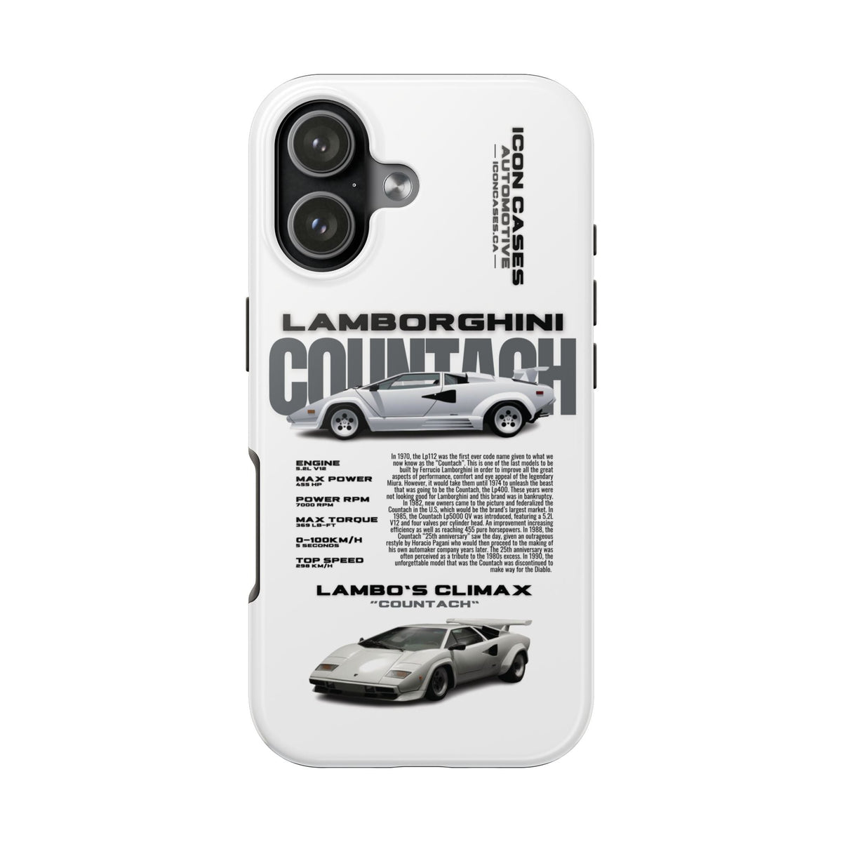 Lamborghini Countach White Premium Tough Shining Phone Case (Double Layer) Available For All iPhone Models