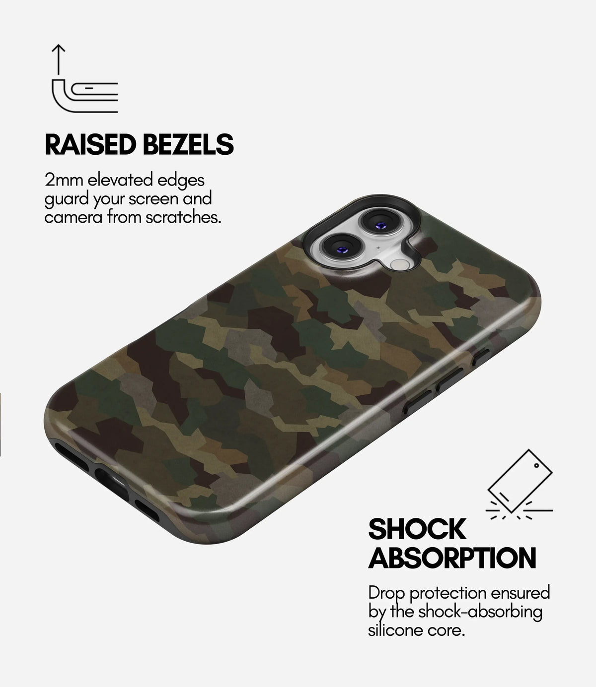 Classic Woodland Camo Premium Tough Shining Phone Case (Double Layer) Available For All iPhone Models