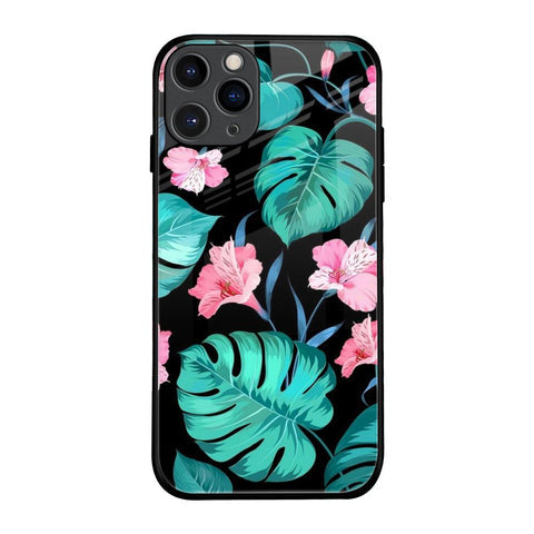 Tropical Leaves & Pink Flowers Glossy Case for iPhone 11 Pro
