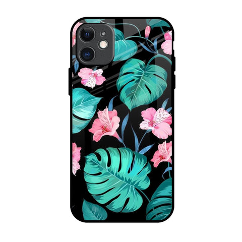 Tropical Leaves & Pink Flowers Glossy Case for iPhone 11