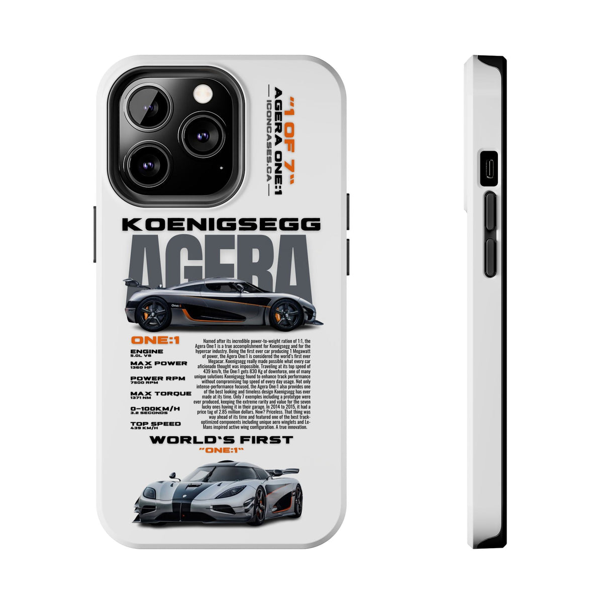 Koenigsegg One:1 White Premium Tough Shining Phone Case (Double Layer) Available For All iPhone Models