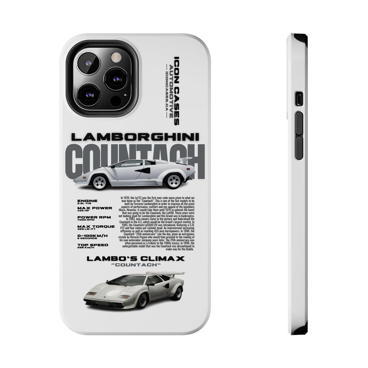 Lamborghini Countach White Premium Tough Shining Phone Case (Double Layer) Available For All iPhone Models