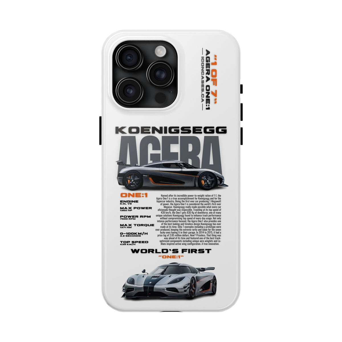 Koenigsegg One:1 White Premium Tough Shining Phone Case (Double Layer) Available For All iPhone Models