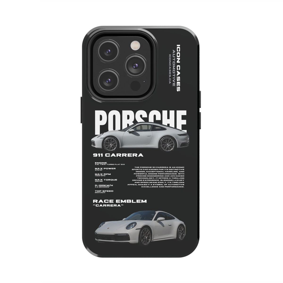 Porsche 911 Carrera (992) Black Premium Tough Shining Phone Case (Double Layer) Available For All iPhone Models