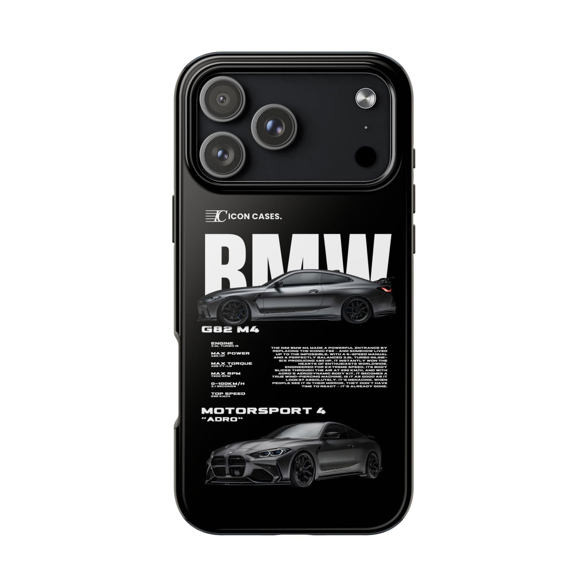 BMW M4 (G82) Black Premium Tough Shining Phone Case (Double Layer) Available For All iPhone Models