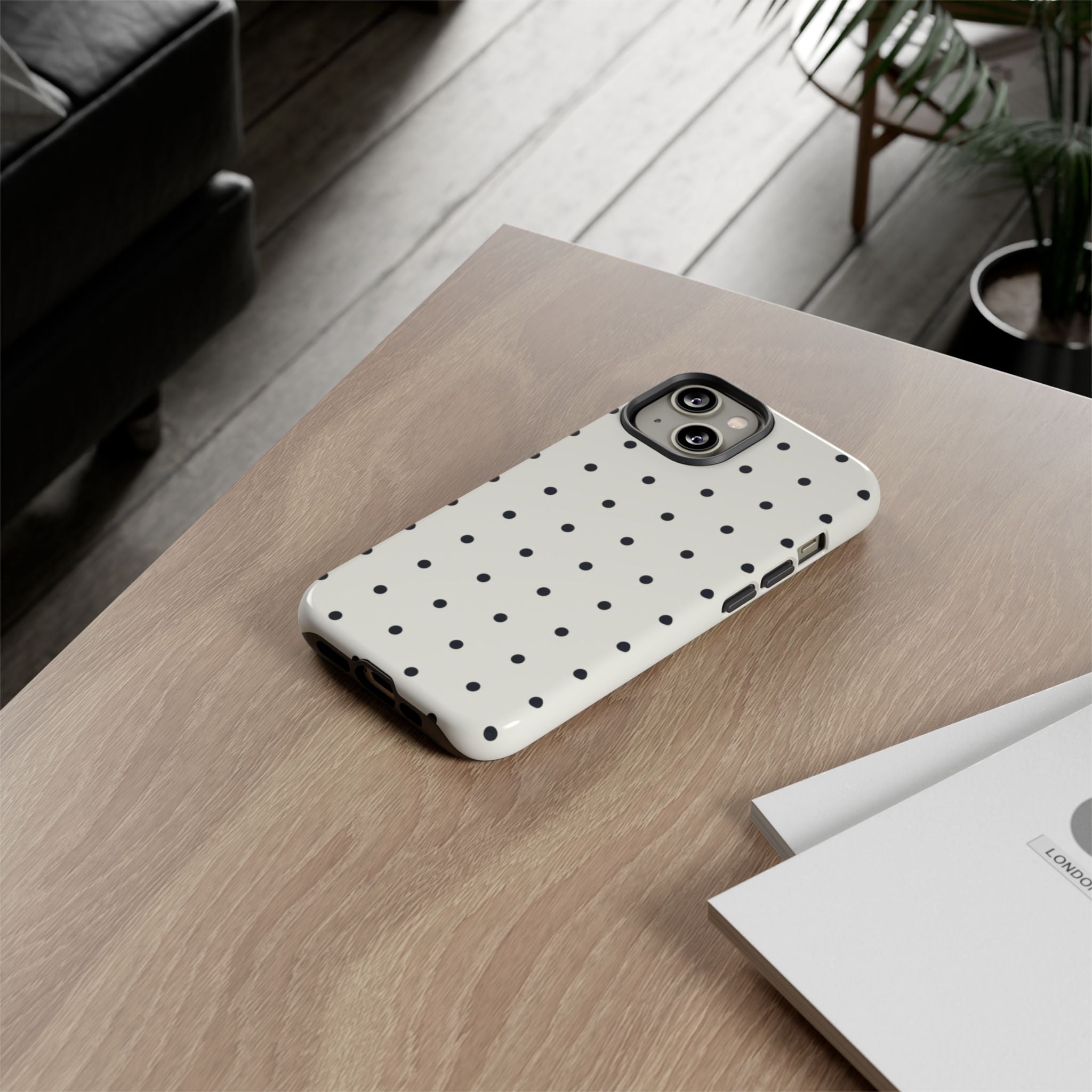 White Polka Dots Tough Case  Available For All iPhone Models