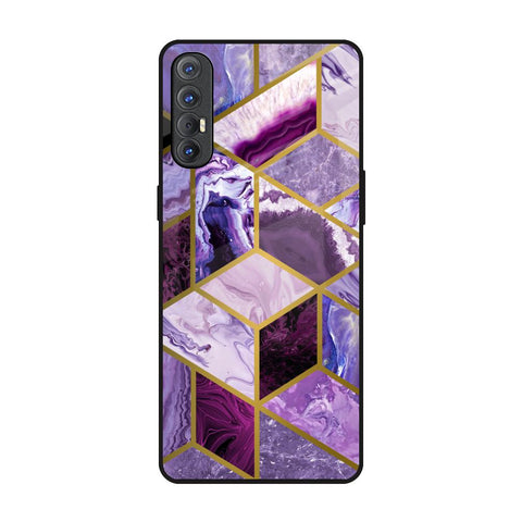 Purple Rhombus Marble Glossy Case for Oppo Reno 3 Pro