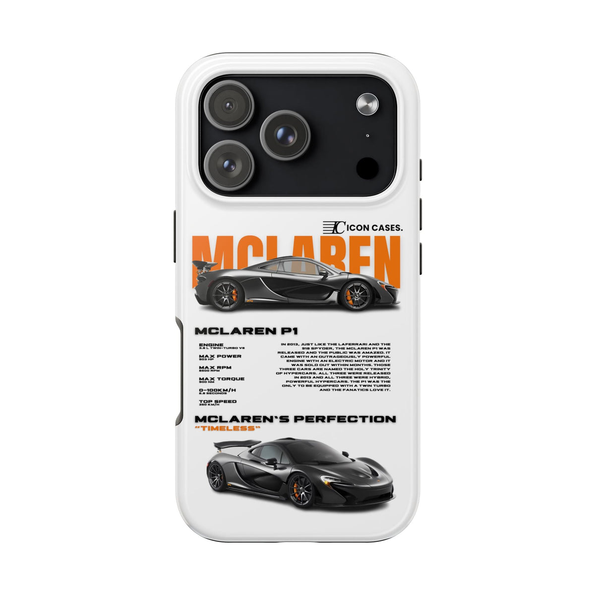 McLaren P1 White Premium Tough Shining Phone Case (Double Layer) Available For All iPhone Models