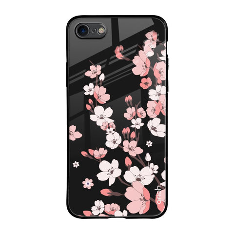 Black Cherry Blossom Glossy Case for iPhone SE 2020