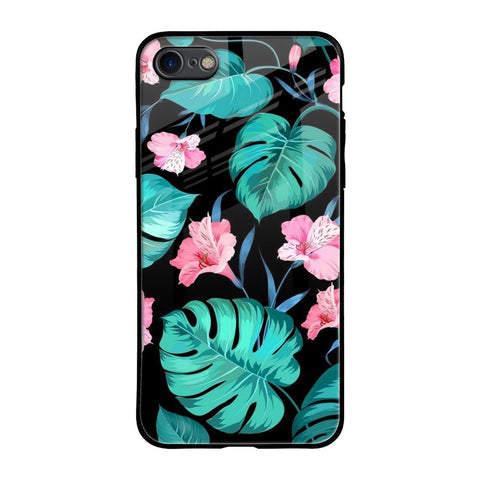 Tropical Leaves & Pink Flowers Glossy Case for iPhone SE 2020