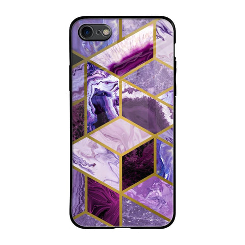 Purple Rhombus Marble Glossy Case for iPhone SE 2020