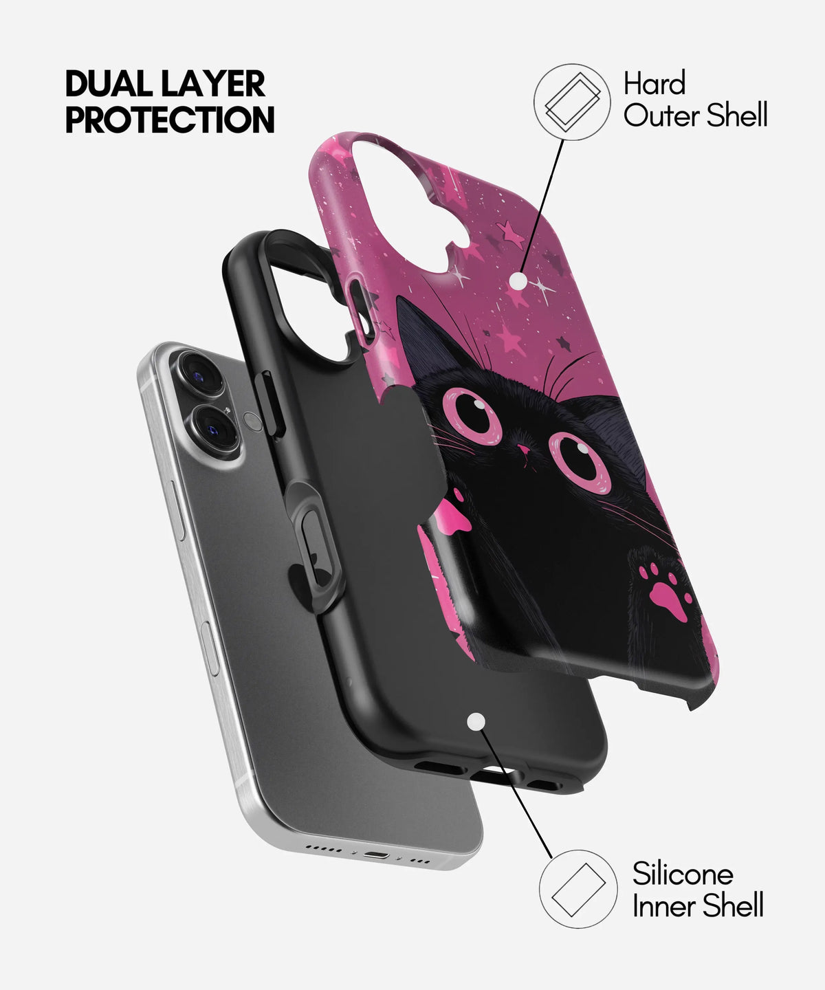 Cosmic Pink Cat Premium Tough Shining Phone Case (Double Layer) Available For All iPhone Models