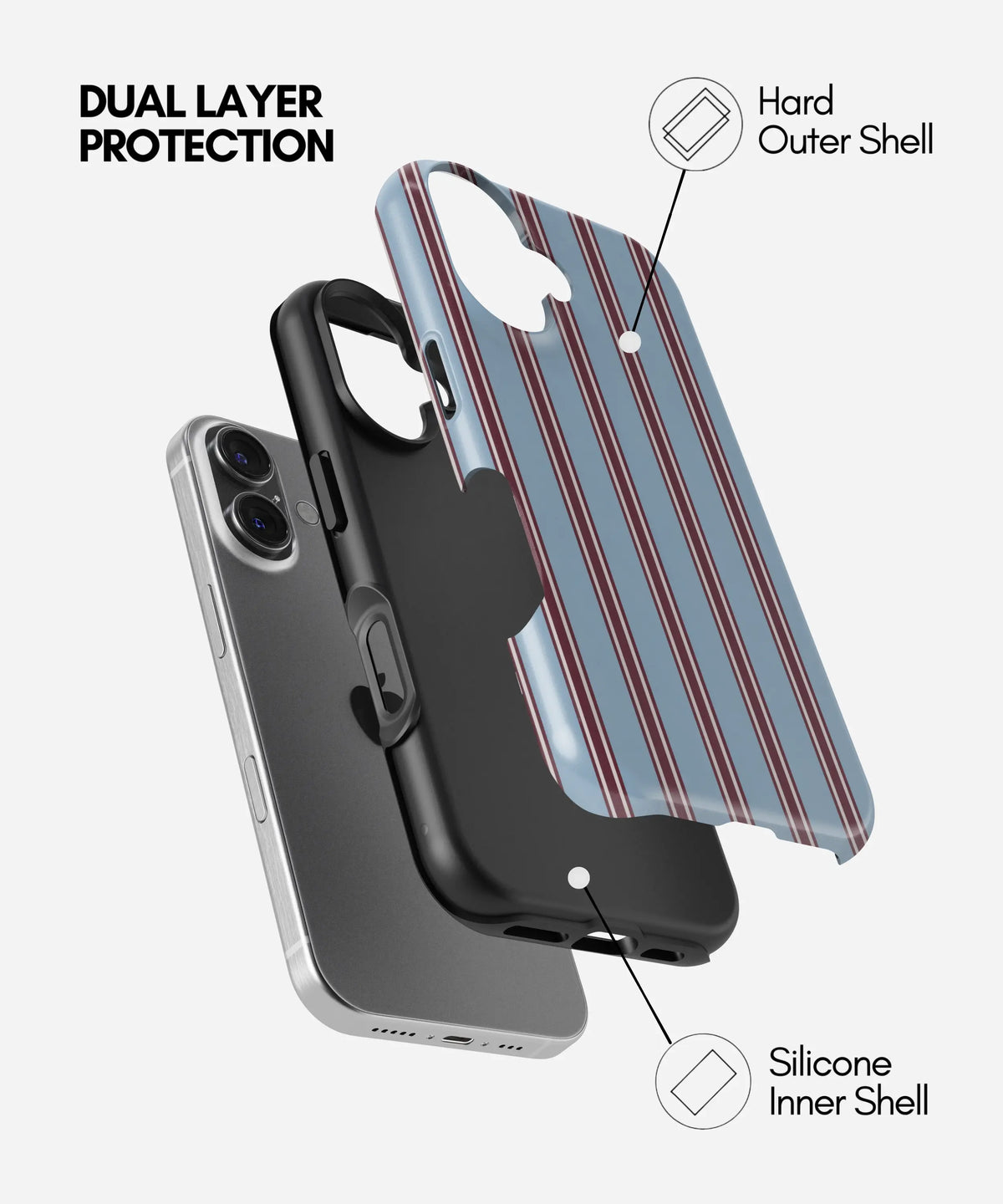 Bordeaux Stripe Premium Tough Shining Phone Case (Double Layer) Available For All iPhone Models