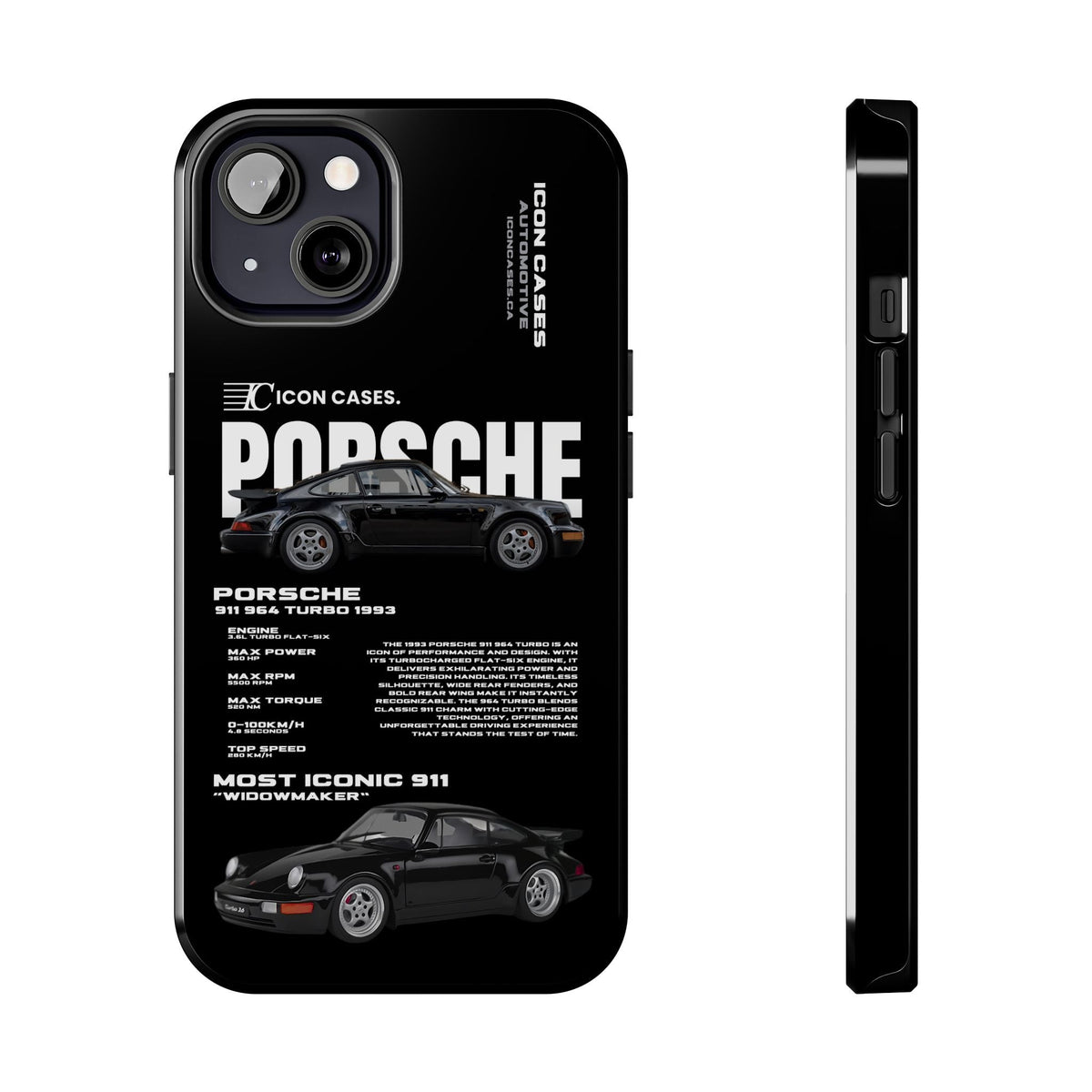 Porsche 911 (964) Turbo Black Premium Tough Shining Phone Case (Double Layer) Available For All iPhone Models