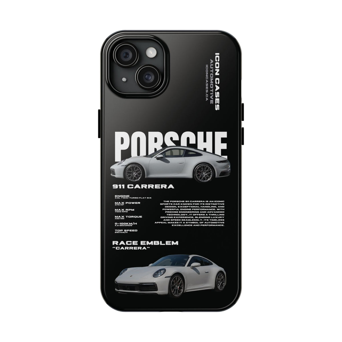 Porsche 911 Carrera (992) Black Premium Tough Shining Phone Case (Double Layer) Available For All iPhone Models