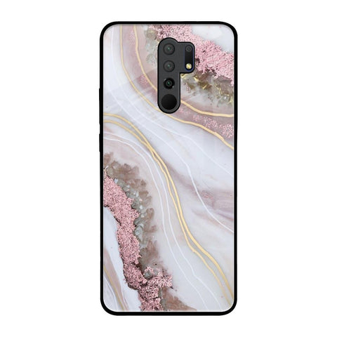 Pink & Gold Gllitter Marble Glossy Case for Redmi 9 prime