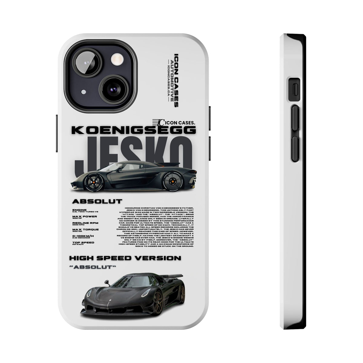 Koenigsegg Jesko White Premium Tough Shining Phone Case (Double Layer) Available For All iPhone Models