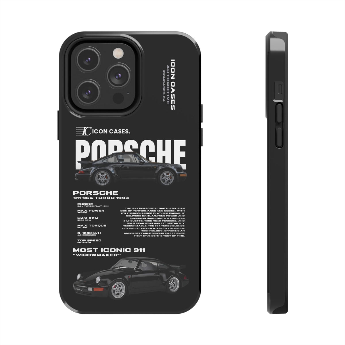 Porsche 911 (964) Turbo Black Premium Tough Shining Phone Case (Double Layer) Available For All iPhone Models