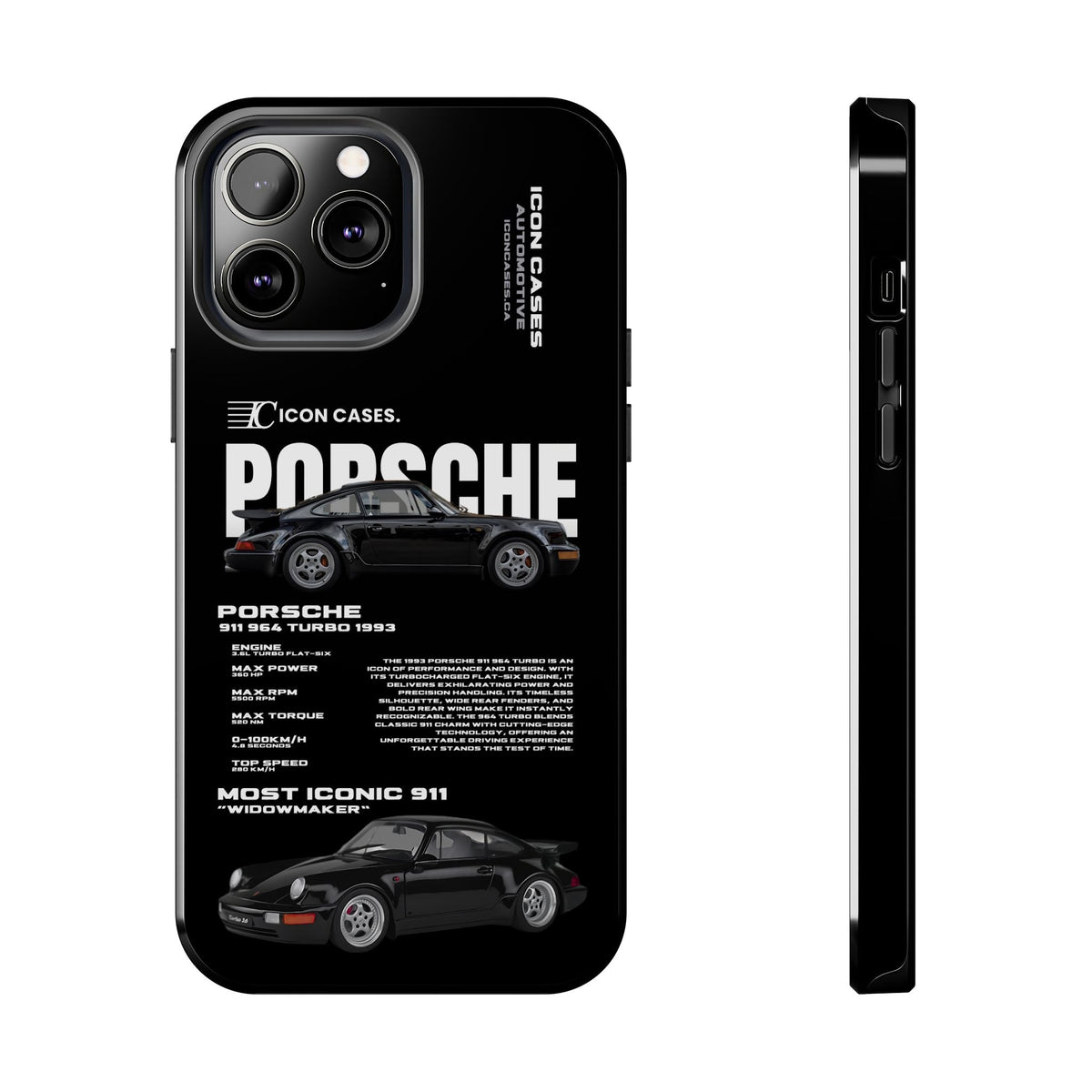 Porsche 911 (964) Turbo Black Premium Tough Shining Phone Case (Double Layer) Available For All iPhone Models