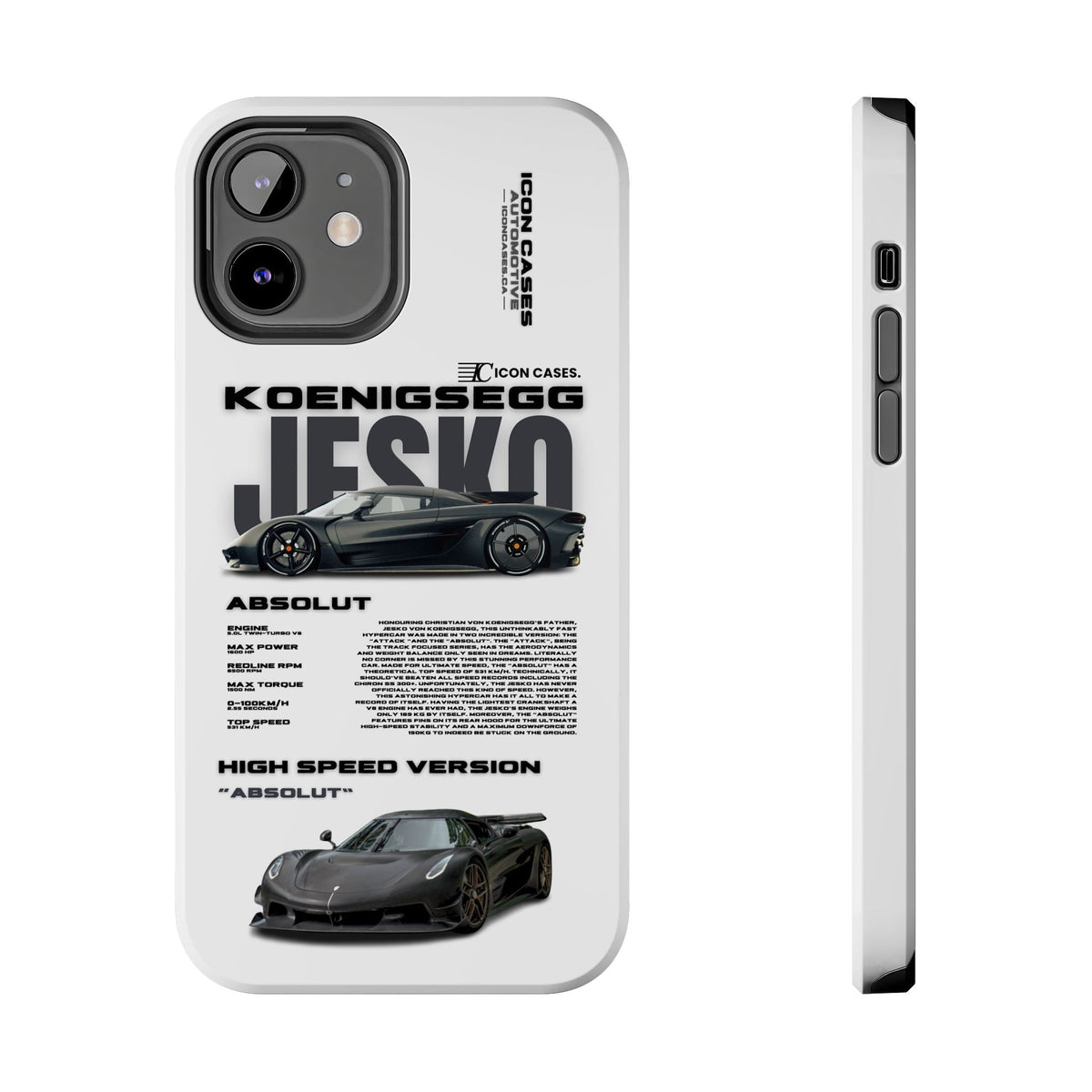 Koenigsegg Jesko White Premium Tough Shining Phone Case (Double Layer) Available For All iPhone Models