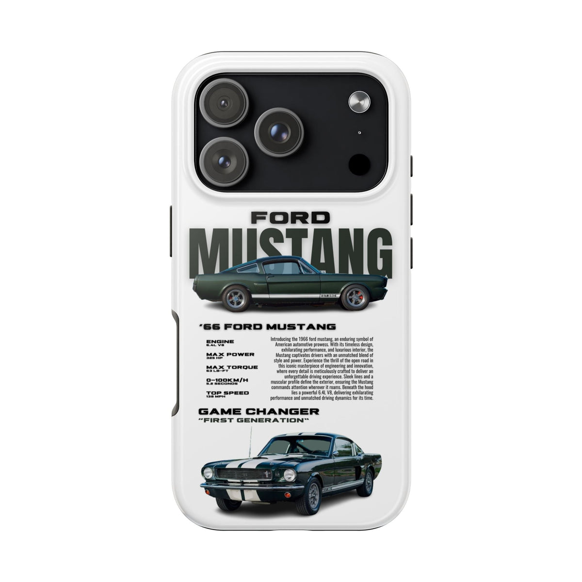 Ford Mustang White Premium Tough Shining Phone Case (Double Layer) Available For All iPhone Models