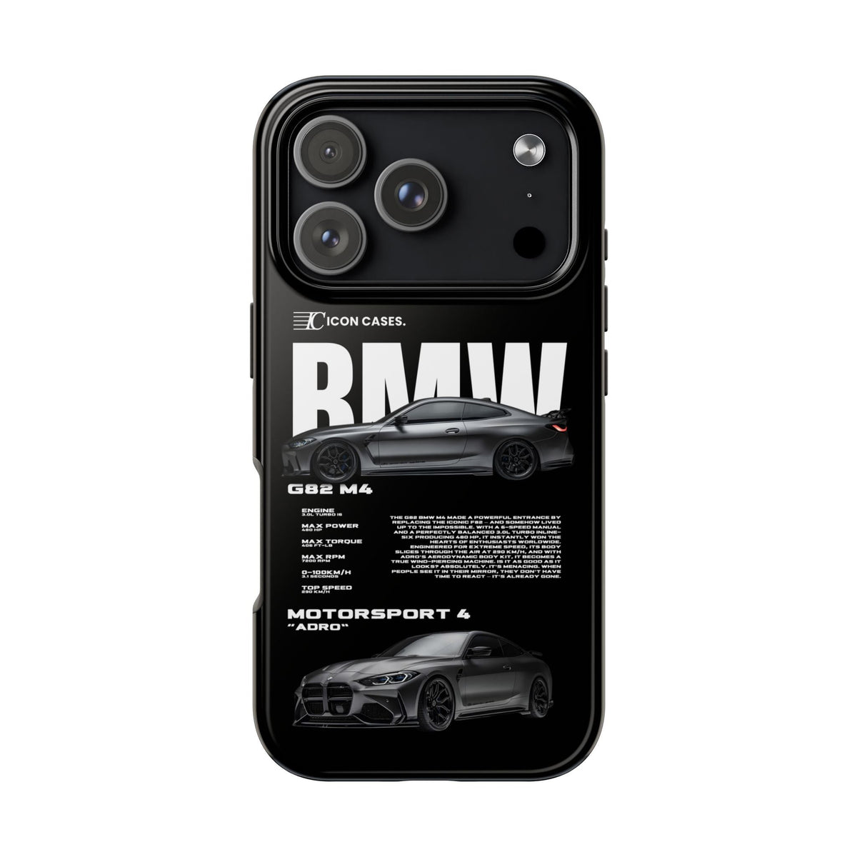BMW M4 (G82) Black Premium Tough Shining Phone Case (Double Layer) Available For All iPhone Models