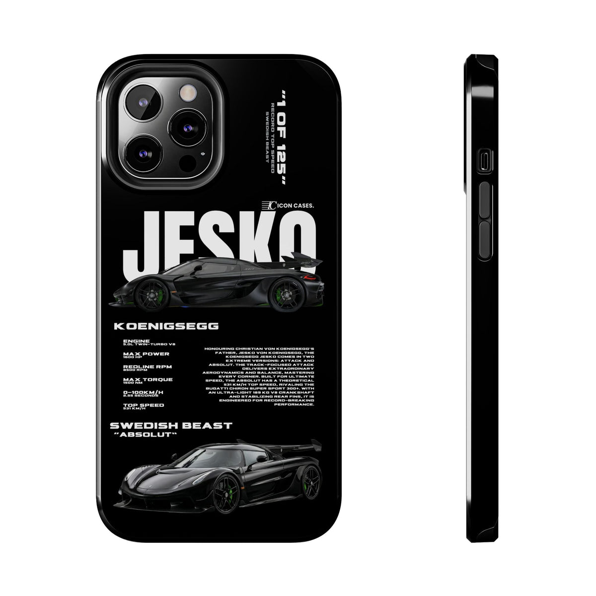 Koenigsegg Jesko Black Premium Tough Shining Phone Case (Double Layer) Available For All iPhone Models