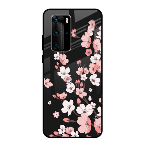 Black Cherry Blossom Glossy Case for Huawei P40 Pro