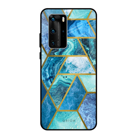 Turquoise Geometrical Marble Glossy Case for Huawei P40 Pro