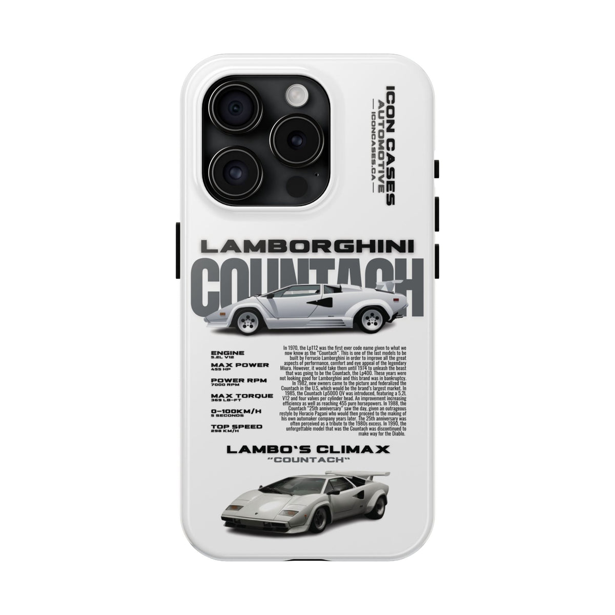 Lamborghini Countach White Premium Tough Shining Phone Case (Double Layer) Available For All iPhone Models