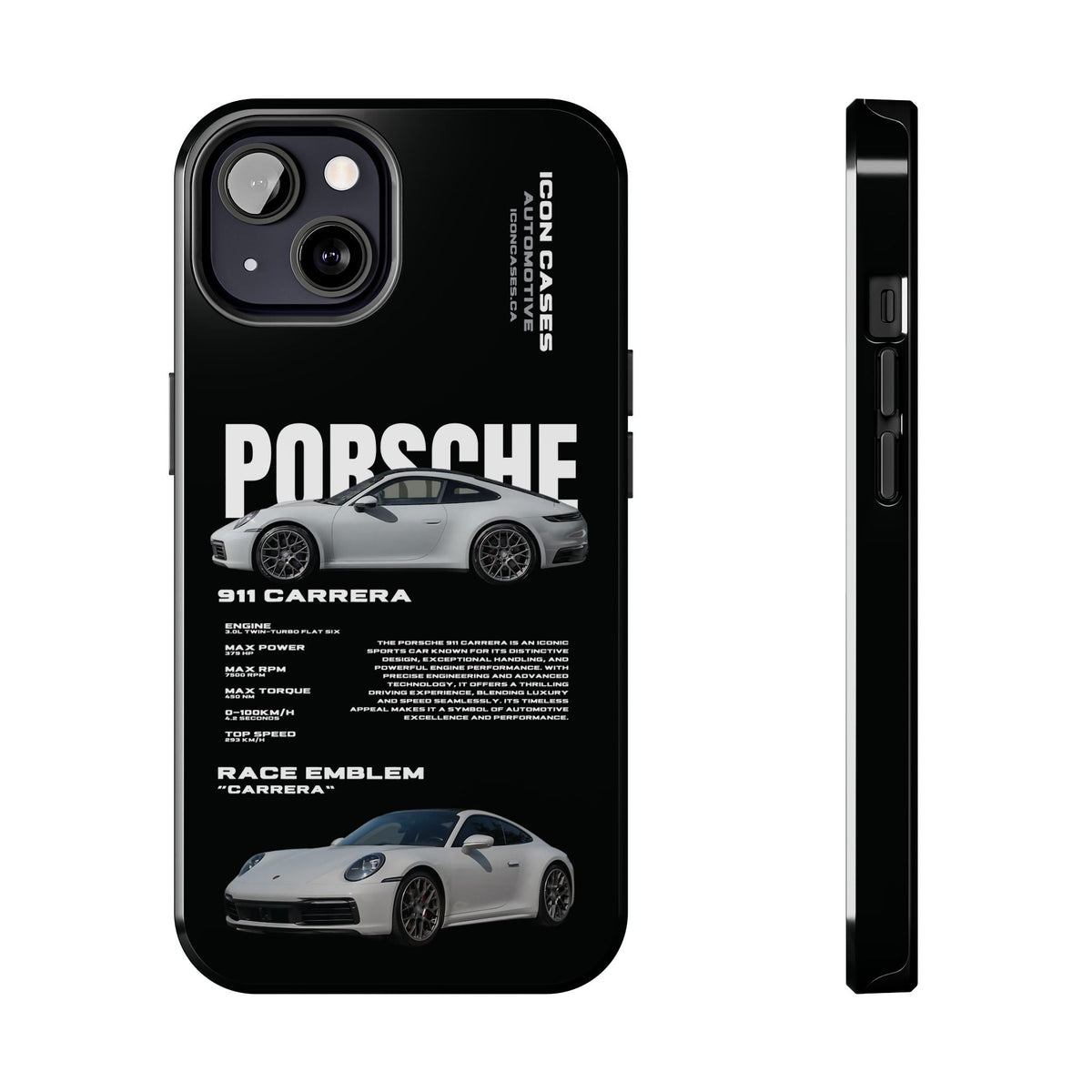Porsche 911 Carrera (992) Black Premium Tough Shining Phone Case (Double Layer) Available For All iPhone Models