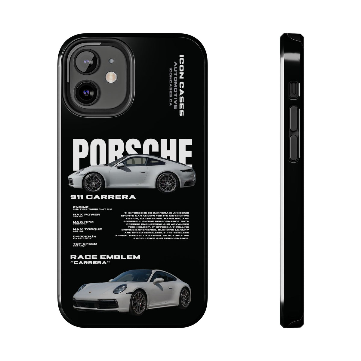 Porsche 911 Carrera (992) Black Premium Tough Shining Phone Case (Double Layer) Available For All iPhone Models