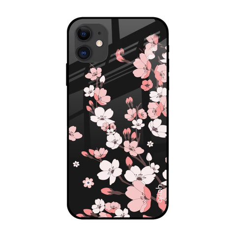 Black Cherry Blossom Glossy Case for iPhone 12 mini