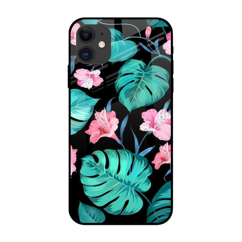 Tropical Leaves & Pink Flowers Glossy case for iPhone 12 mini