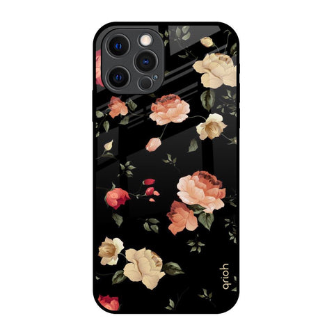 Black Spring Floral Glossy Case for iPhone 12 Pro