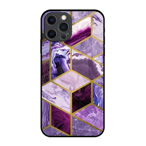 Purple Rhombus Marble Glossy Case for iPhone 12 Pro