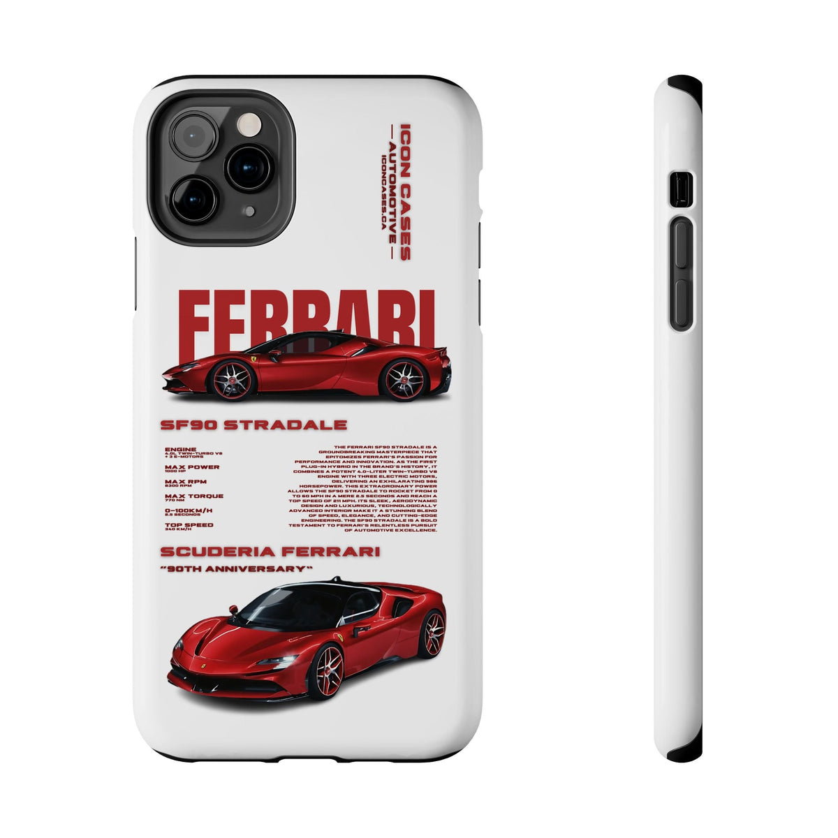 Ferrari SF90 White Premium Tough Shining Phone Case (Double Layer) Available For All iPhone Models