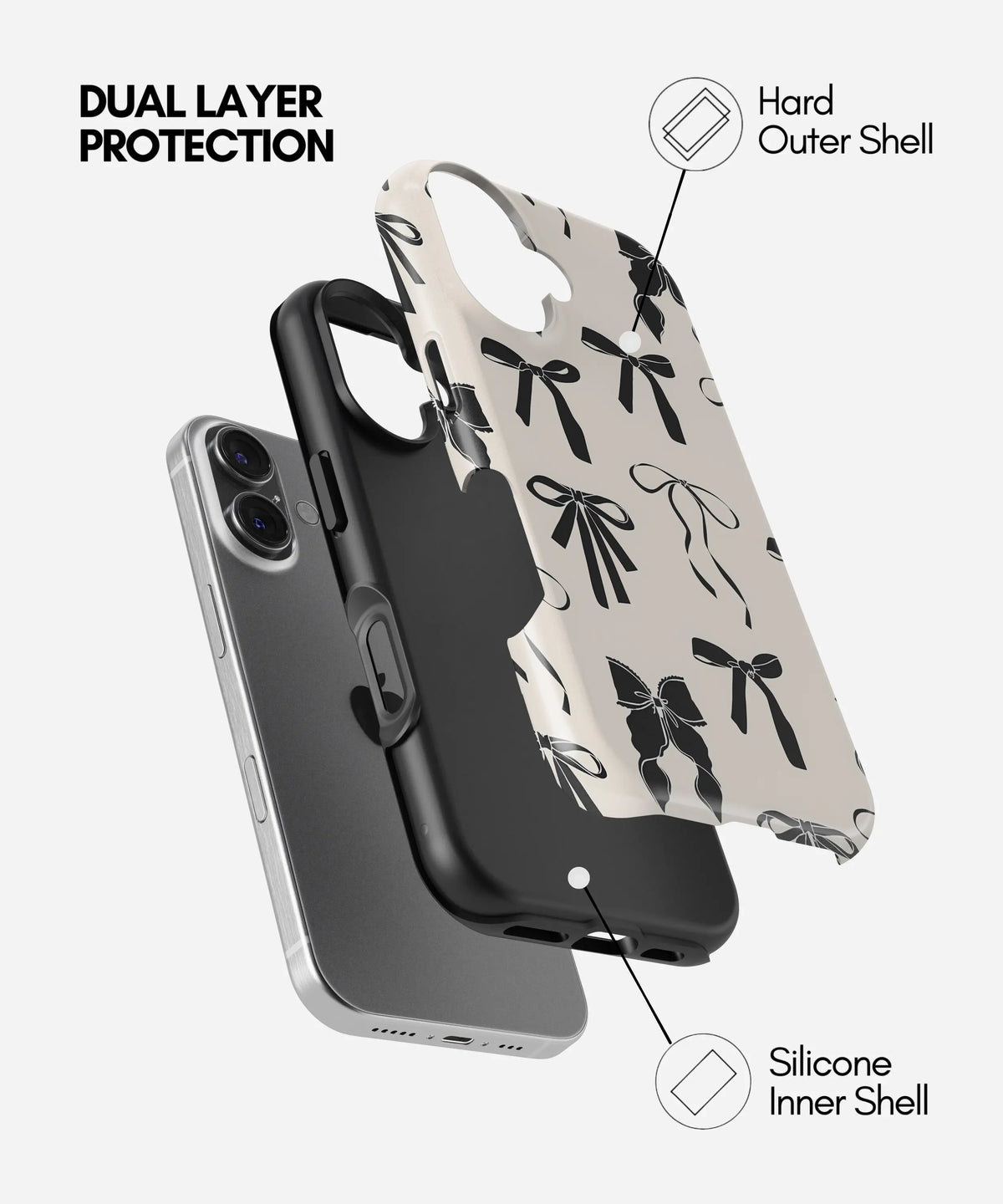 Noir Coquette Bows Premium Tough Shining Phone Case (Double Layer) Available For All iPhone Models