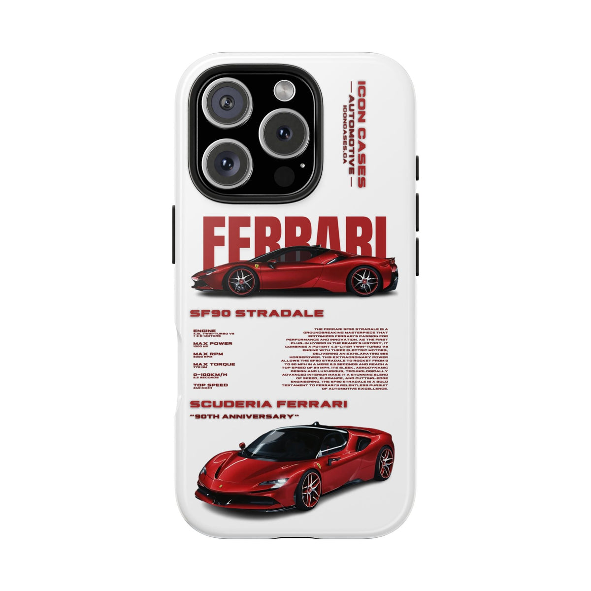 Ferrari SF90 White Premium Tough Shining Phone Case (Double Layer) Available For All iPhone Models