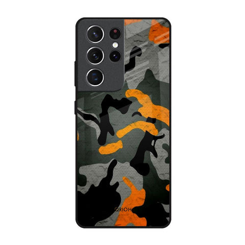 Camouflage Orange Glossy Case For Samsung Galaxy S21 Ultra