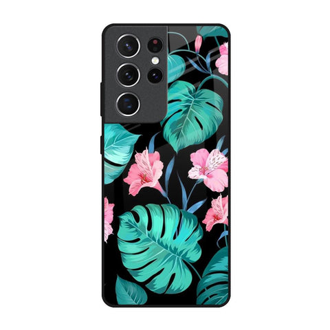 Tropical Leaves & Pink Flowers Glossy Case for Samsung Galaxy S21 Ultra