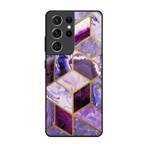 Purple Rhombus Marble Glossy Case for Samsung Galaxy S21 Ultra
