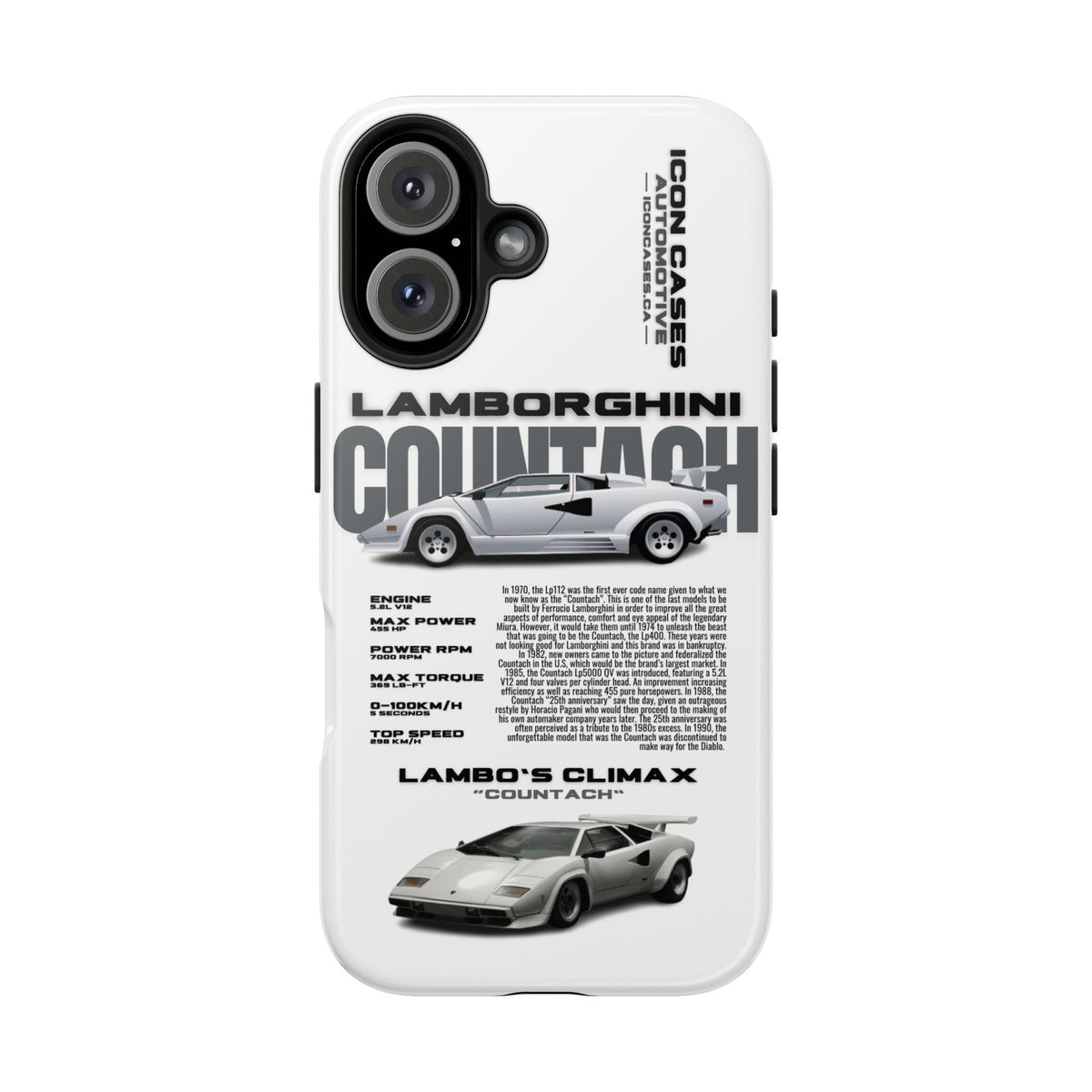 Lamborghini Countach White Premium Tough Shining Phone Case (Double Layer) Available For All iPhone Models