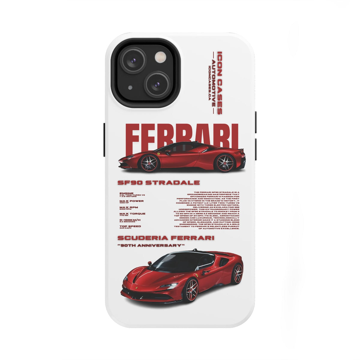 Ferrari SF90 White Premium Tough Shining Phone Case (Double Layer) Available For All iPhone Models