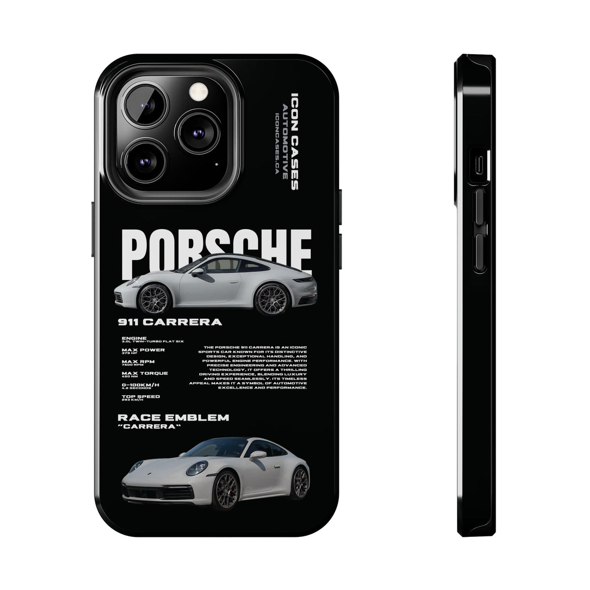 Porsche 911 Carrera (992) Black Premium Tough Shining Phone Case (Double Layer) Available For All iPhone Models