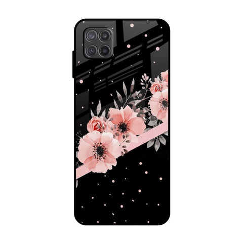 Floral Black Band Glossy Case For Samsung Galaxy A12
