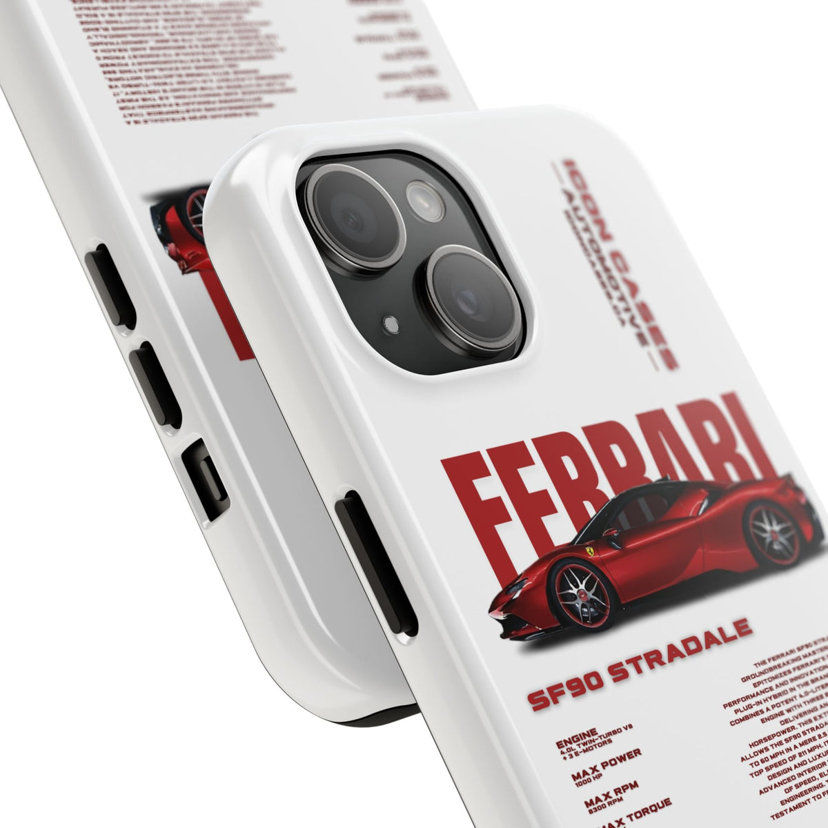Ferrari SF90 White Premium Tough Shining Phone Case (Double Layer) Available For All iPhone Models